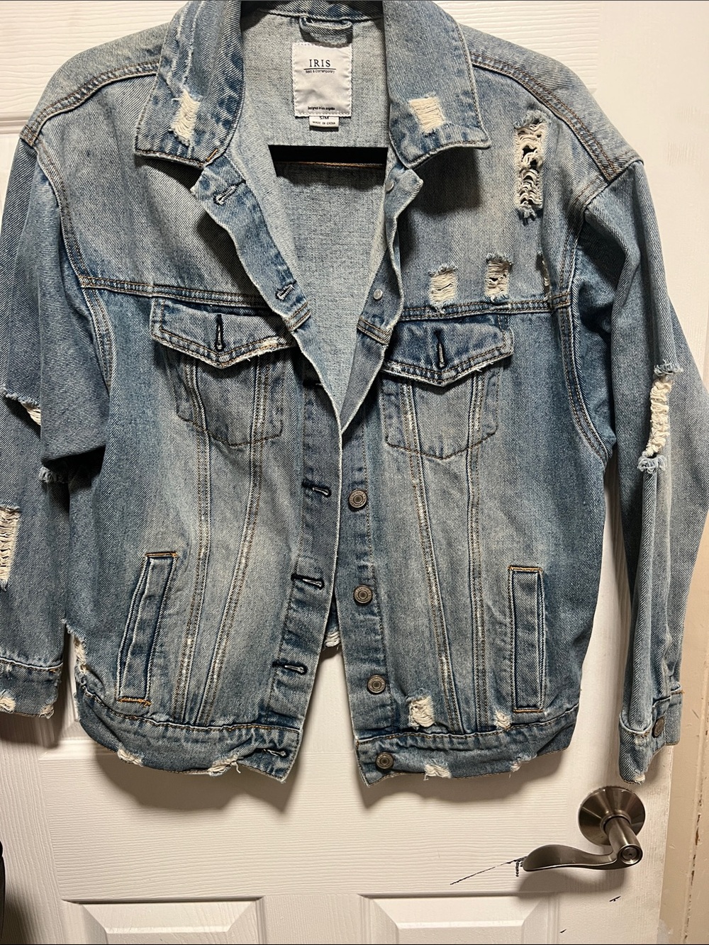 iris Distressed Light Blue Denim Jacket - Women's Casual Jean Jacket